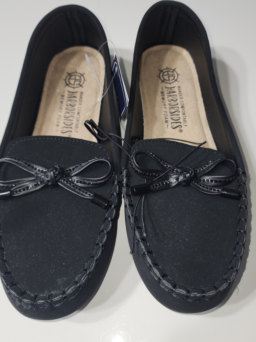 Women's Black Moccasin Flats Suede Like Texture For All Day Comfort Size 7